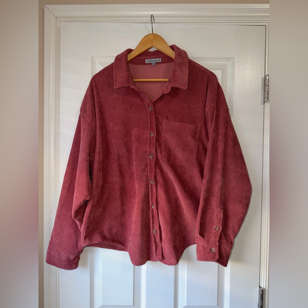 Wishlist Corduroy Button-Front Shirt Jacket in Dusty Rose